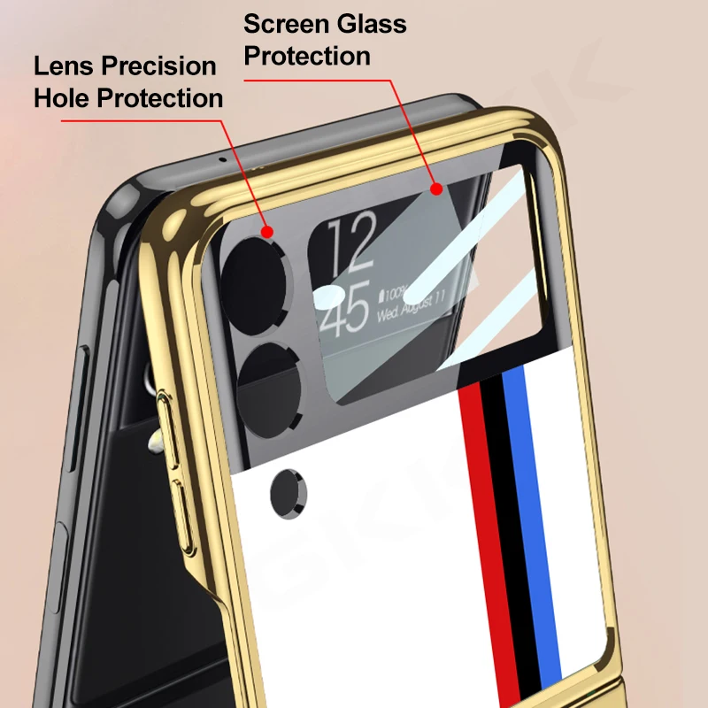 Painted Tempered Glass Hard Case For Samsung Galaxy Z Flip 4 Screen Glass Protective Plating Cover For Galaxy Z Flip 5 4 3 Cases