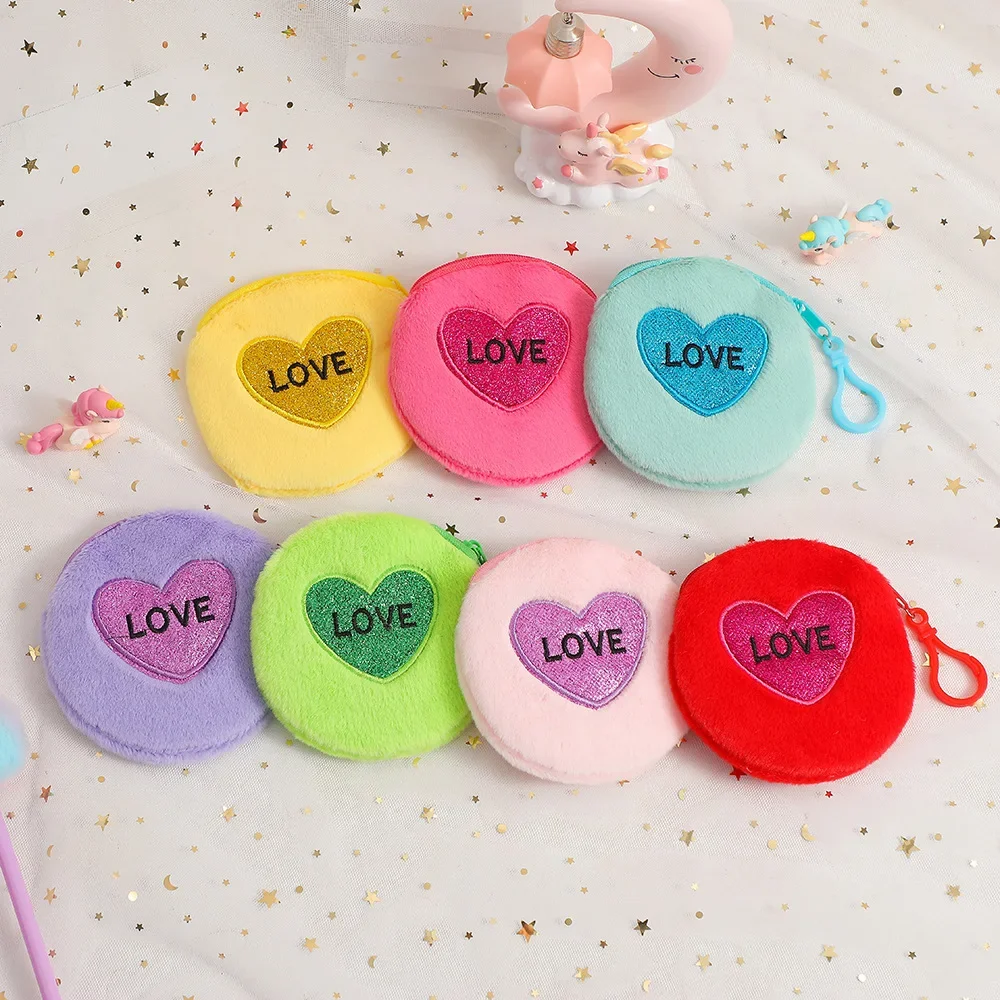 new 2023 round love coin purse with keyring valentine's day promotion gift girls mini wallet earphone storage bag