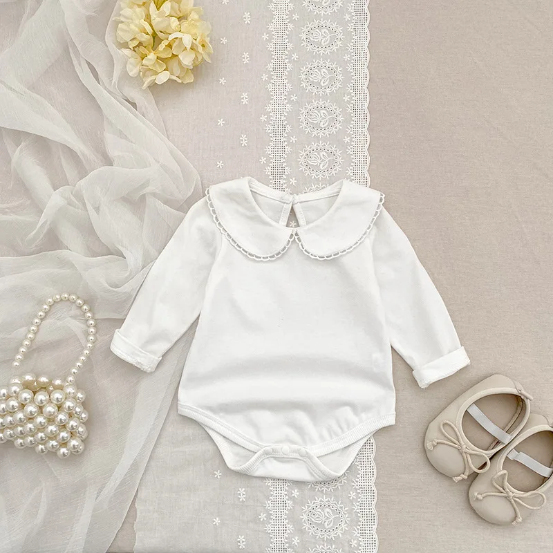 Baby Clothes Spring and Autumn New Lace Collar Newborn Solid Color One piece Versatile Top