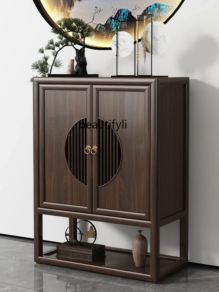 

S New Chinese side cabinet Ebony wood against the wall Storage shoe cabinet Zen tea cabinet Solid wood