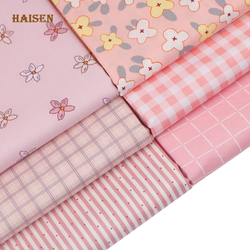 Printed Twill Cotton Fabric,Pink Geometry Cloth,Patchwork Set ,​DIY Baby Child\'s Sewing Quilting Handmade Home Textiles Material