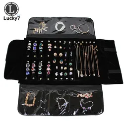 Portable Zipper Velvet Jewelry Roll Storage Bag Ring Pouch Pendant Necklace Folding Travel Organizer Earrings Bag