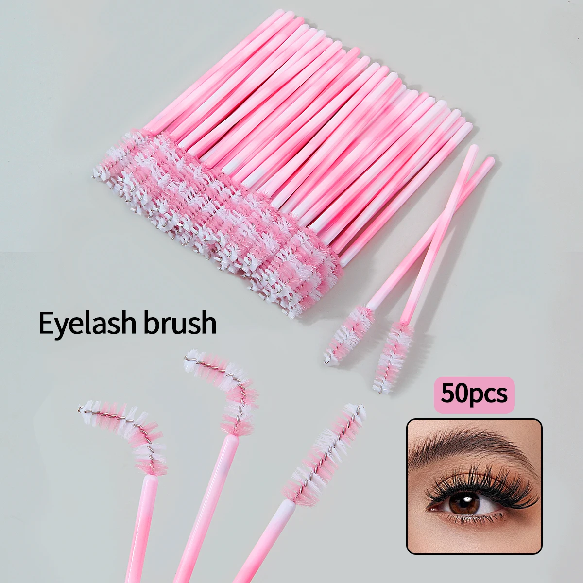 レインボーまつげブラシ,マスカラワンド,眉毛アプリケーター,まつげエクステ,化粧品化粧道具,50個