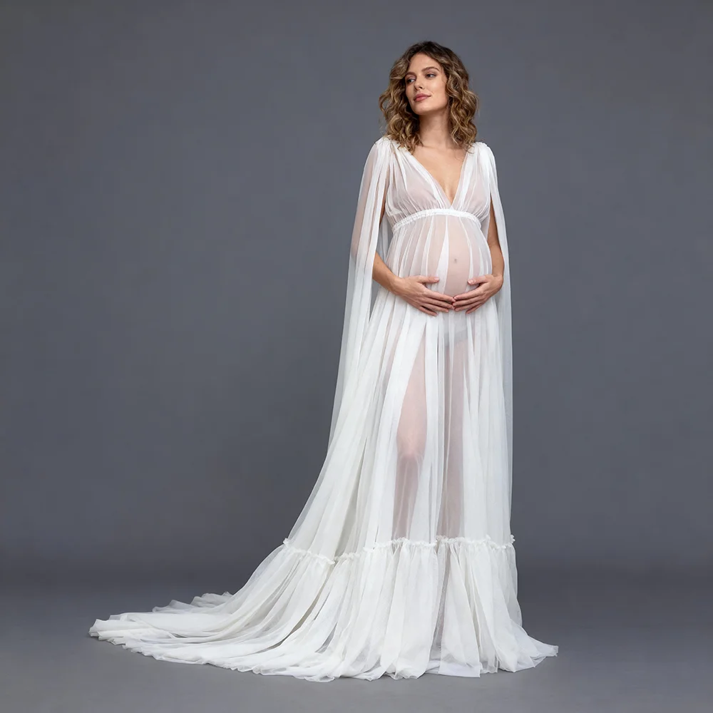 

Sheer V Neck Pregnancy Shooting Dress for Dress for Pregnant Women for Photo Shoot Photography and Maternity Dresses YEWEN