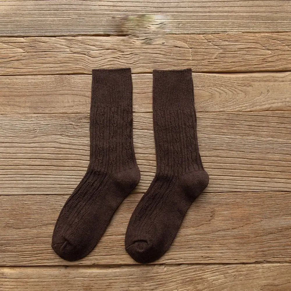 

Winter Warm Stripe Retro Fashion Thick Korean Style Socks Women Wool Socks Middle Tube Hosiery Cotton