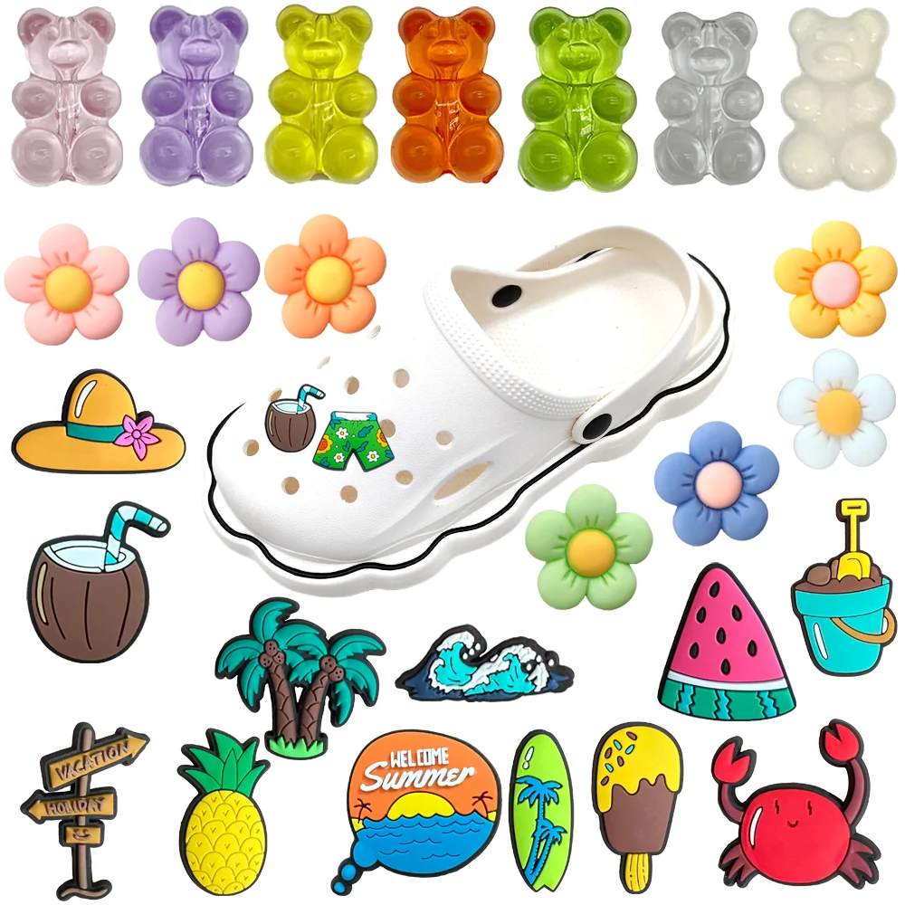 1Pcs Gummy Bears Shoe Charms Accessories Woman 5 Petal Flower Clogs Designer Ornaments Shoe Decorations Pins