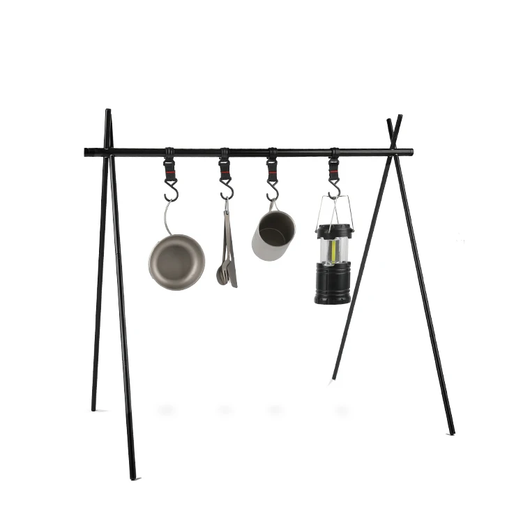 Outdoor Camping Hanging Rack Folding Tripod Foldable With Hook Cookware Pan Pot Lamp Storage Hanging Stand