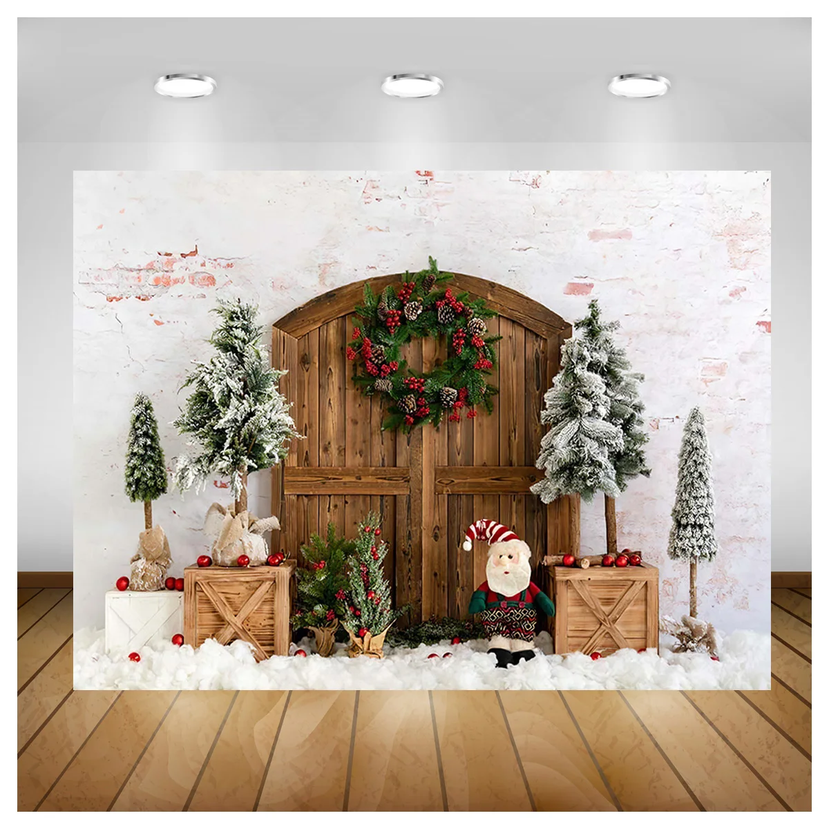 ZHISUXI-telón de fondo con puerta de madera de pueblo navideño, telón de fotografía Digital, utilería para estudio de celebración de fiesta de nieve, DJ-08