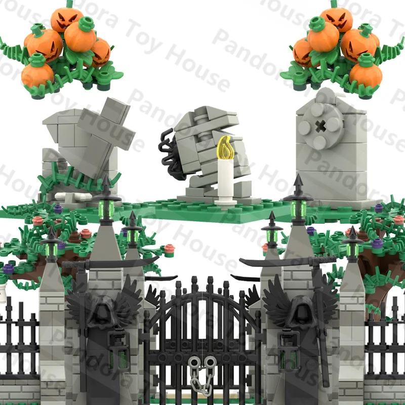 MOC Medieval Castle At The Gates Haunted House Building Block Figure Halloween Pumpkin Lantern Accessories Toys for Boy Gifts