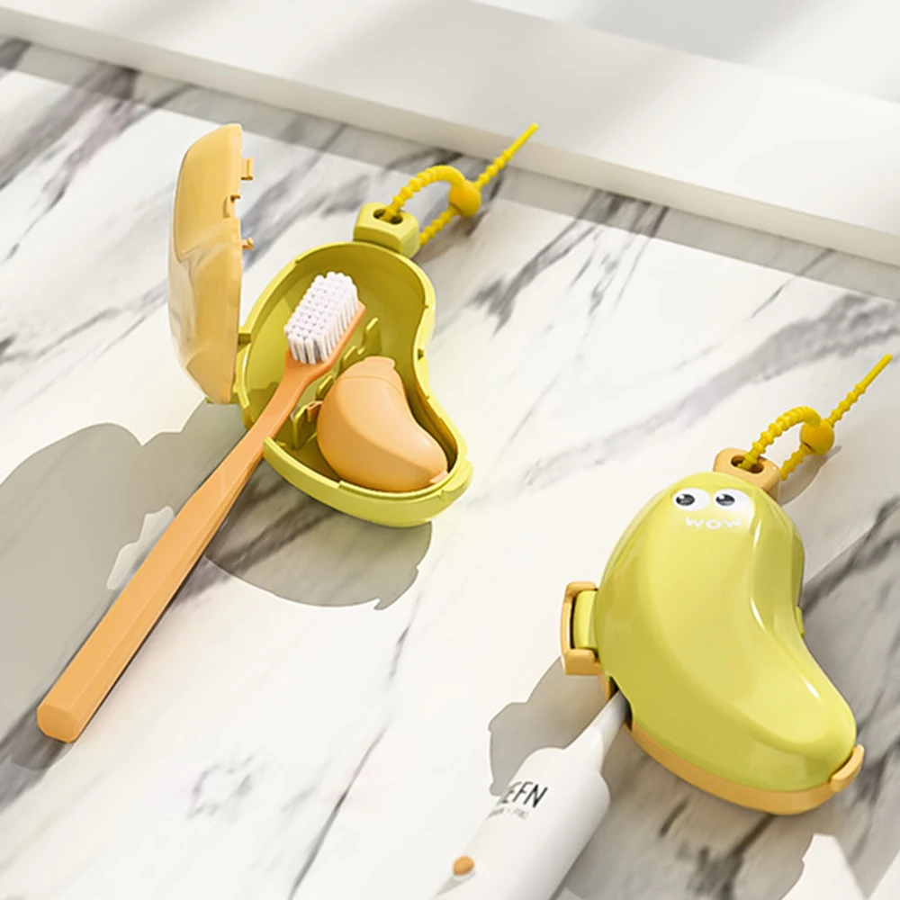 غطاء فرشاة أسنان على شكل موز وحقيبة سفر معجون أسنان، حامل سيليكون مقاوم للغبار، للتخييم، المنزل #2