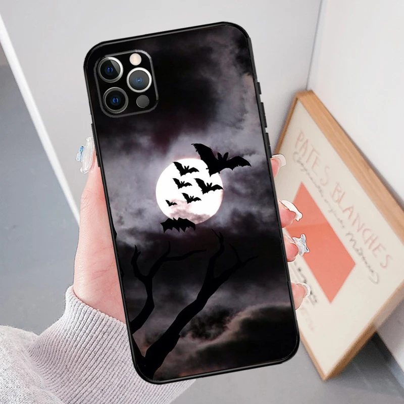 Gothic Horror Bats Full Moon Case For iPhone 15 Pro Max Plus 12 13 Mini 11 14 Pro Max XS X XR 7 8 SE 2020 2022 Cover