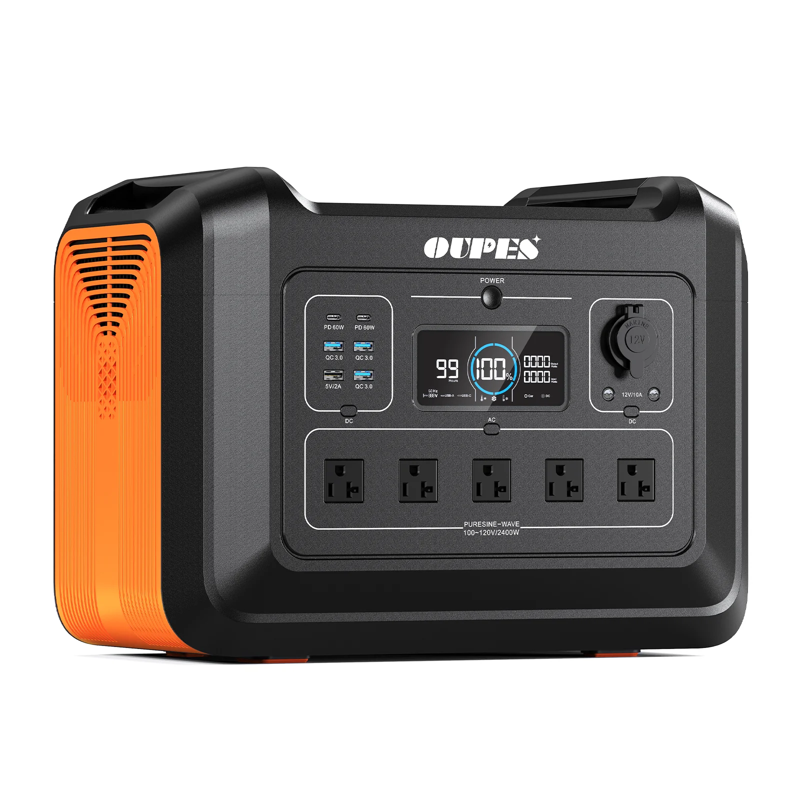 

OUPES 2400W, 2232Wh Portable Power Station OUPES 2400, LiFePO4 (LFP) Battery, 2400W AC(5000W Surge), 60W USB-C Output, with LED