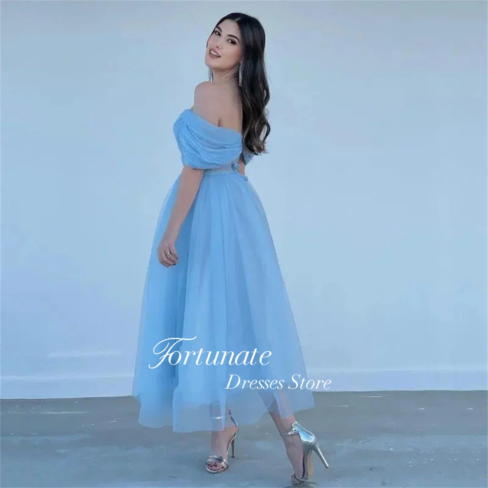 ที่กําหนดเอง Sweetheart Tulle PROM Dresses A-Line ปิดไหล่ Backless ชาความยาวการสําเร็จการศึกษาอย่างเป็นทางการ Gowns 2025