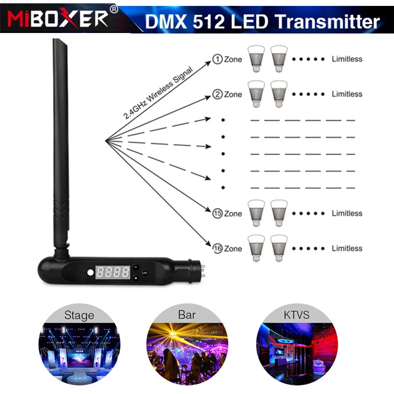 

Miboxer FUTD01 DMX 512 LED Transmitter Digital screen display 2.4G Wireless Receiver Use for for Disco LED Stage Effect Lights