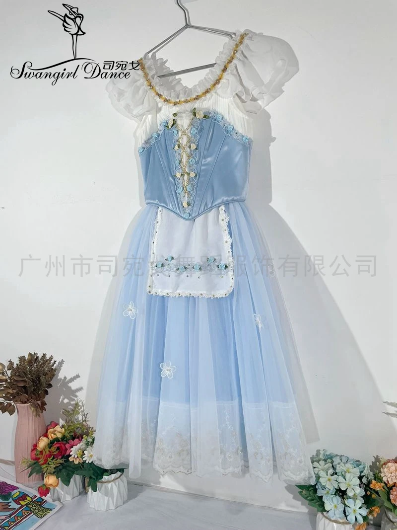 Blue Coppelia Giselle Long Romantic Ballet Tutu Skirt For Girls Children Women Soft Tulle Performance CostumesBT4267