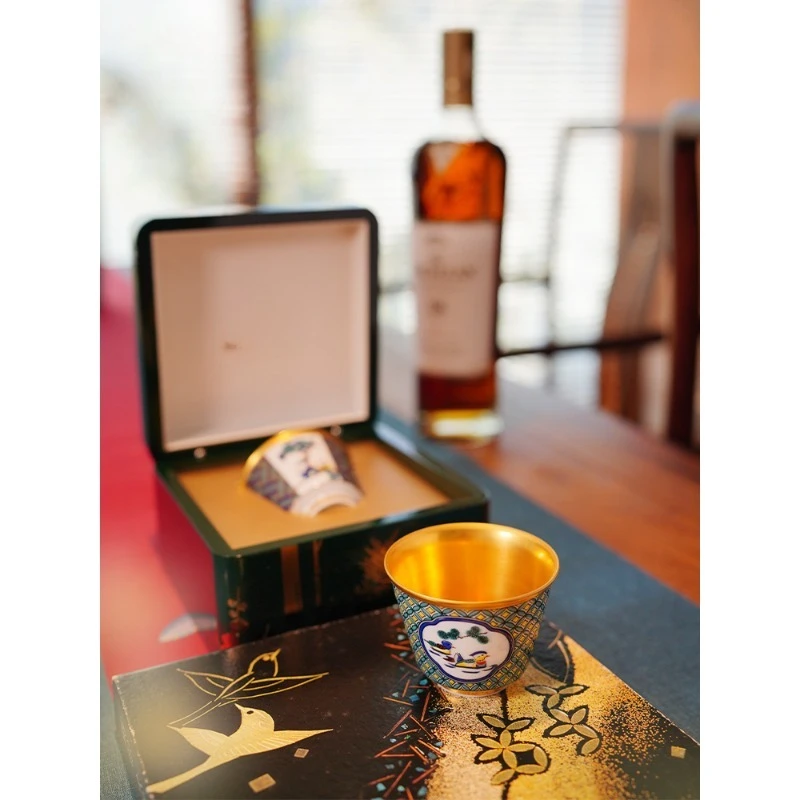24K gold cup handmade thin tire master cup porcelain Jiugu burning lacquer box packaging souvenir