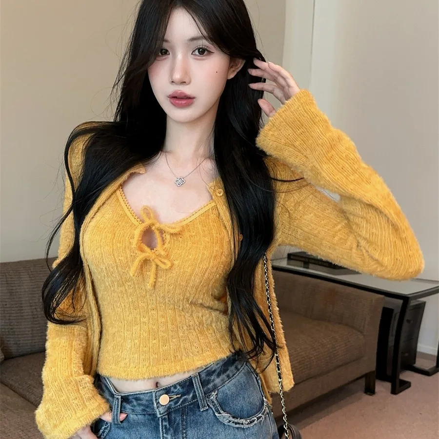 

Женский вязаный жилет Svel oulder Bared из искусственного меха с поясом, расклешенный све, комплект из двух предметов, зимний комплект для поездок на работу, мягкий уютный