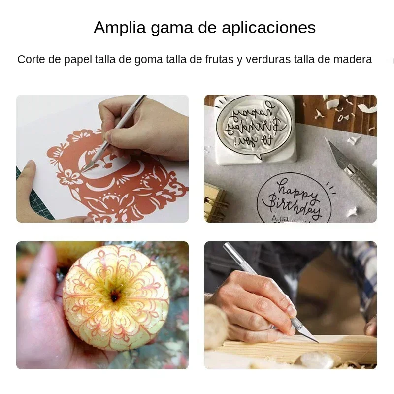 Kit de herramientas de cuchillo de metal antideslizante para grabado, cuchillos de grabado artesanal + 5 cuchillas, herramienta manual para reparación de PCB de teléfonos móviles DIY