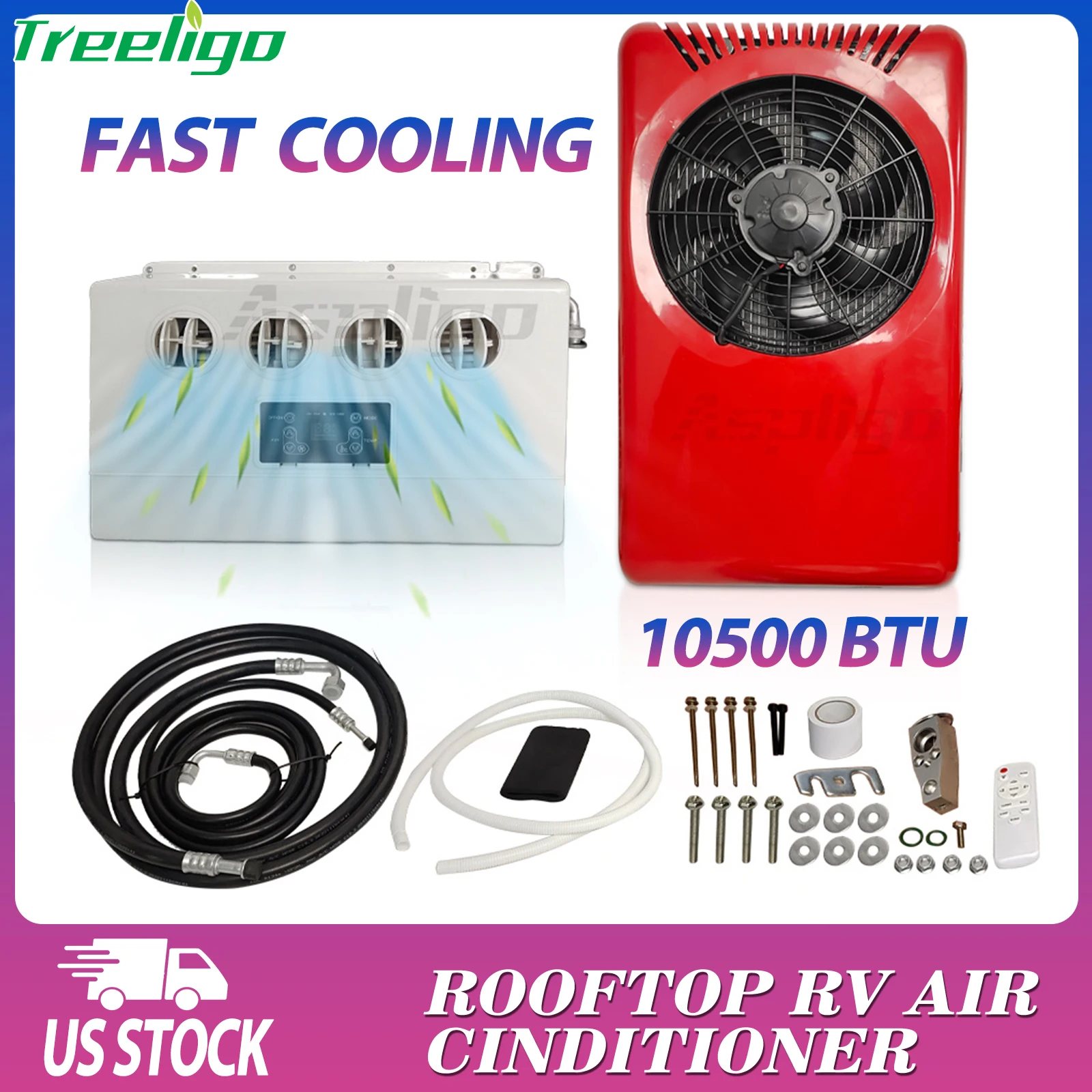 Treeligo Electric Automotive Split Parking Air Conditioner 12V air Conditioning System 24V for RV BusTractor Truck Camper Van