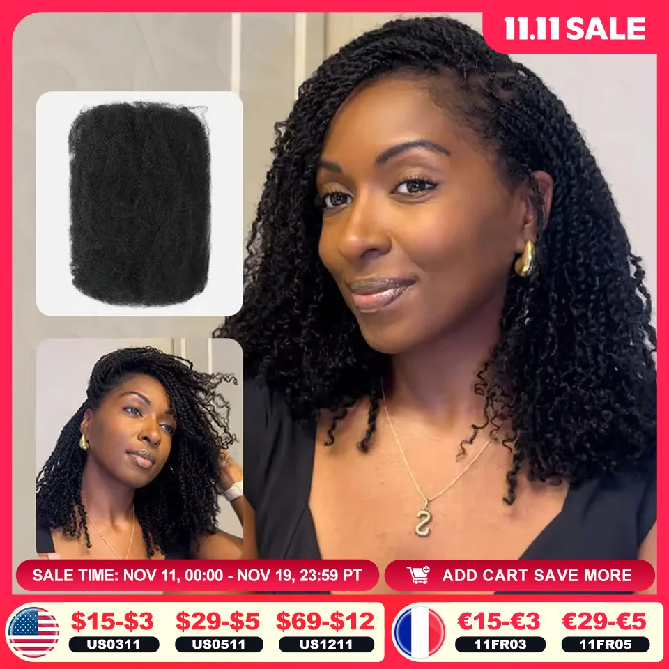 QVR Afro Kinky Bulk Human Hair 1PC Kinky Curly Bulk QVR Braiding Hair For Braiding DreadLock 50g Hair Extentions Natural Color