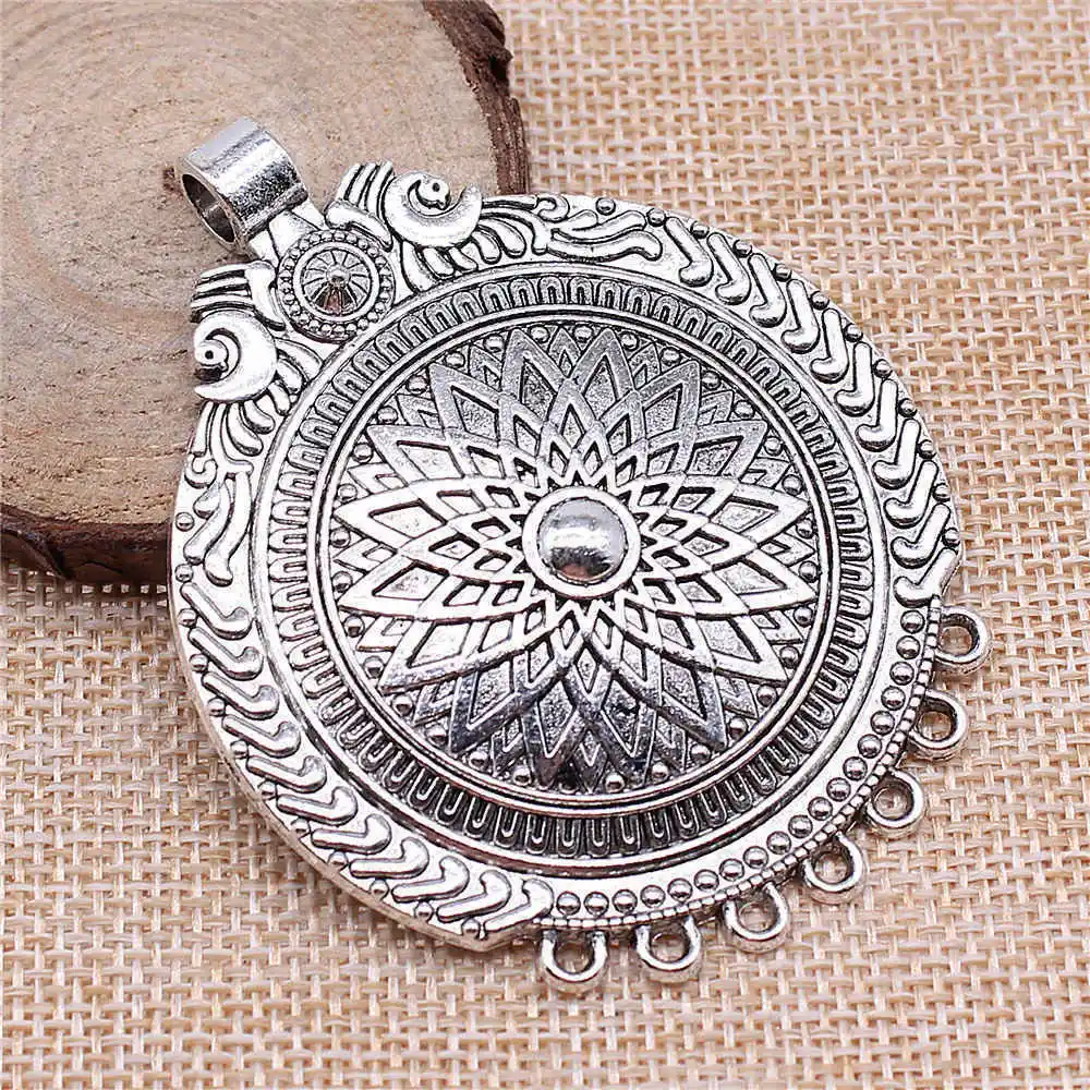 

Ornaments Carved Large Round Wafer Charms Jewelry Pendants 57x71mm 1pcs