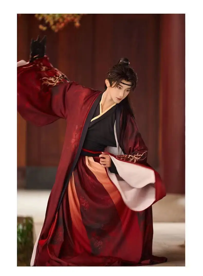 Red Spider Lily Flower Hanfu Dress Men Women Traditional Red Black Shore Floral Printing Costume Ancient Swordsman Cosplay Suit