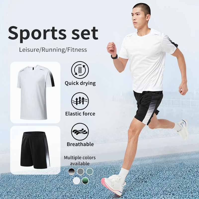 Sportswear Men's 2024 Spring and Summer Quick-dry Short Sleeve T-Shirt Shorts Fitness Set Breathable Casual Running Wear