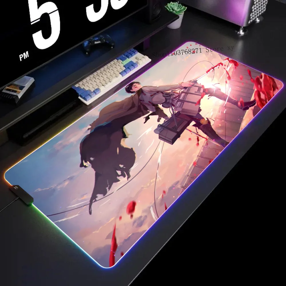 

Levi Ackerman Attack On Titan Mousepad XXL RGB Gaming Mouse Pads HD Black Gamer Accessories Large LED