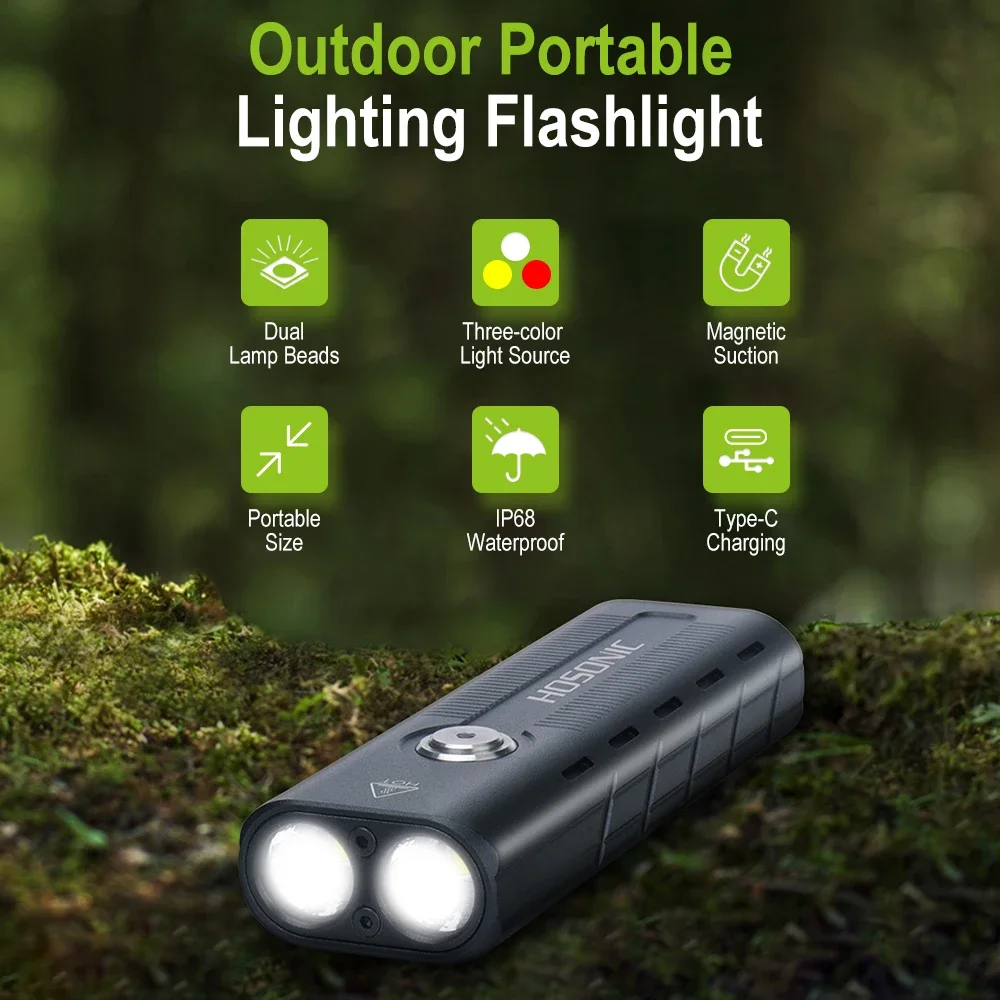 HOSONIC D12 1800LM Dual LED Flashlight 10 Light Modes  260M Long Range Torch Type-C Rechargeable Outdoor Emergency Light