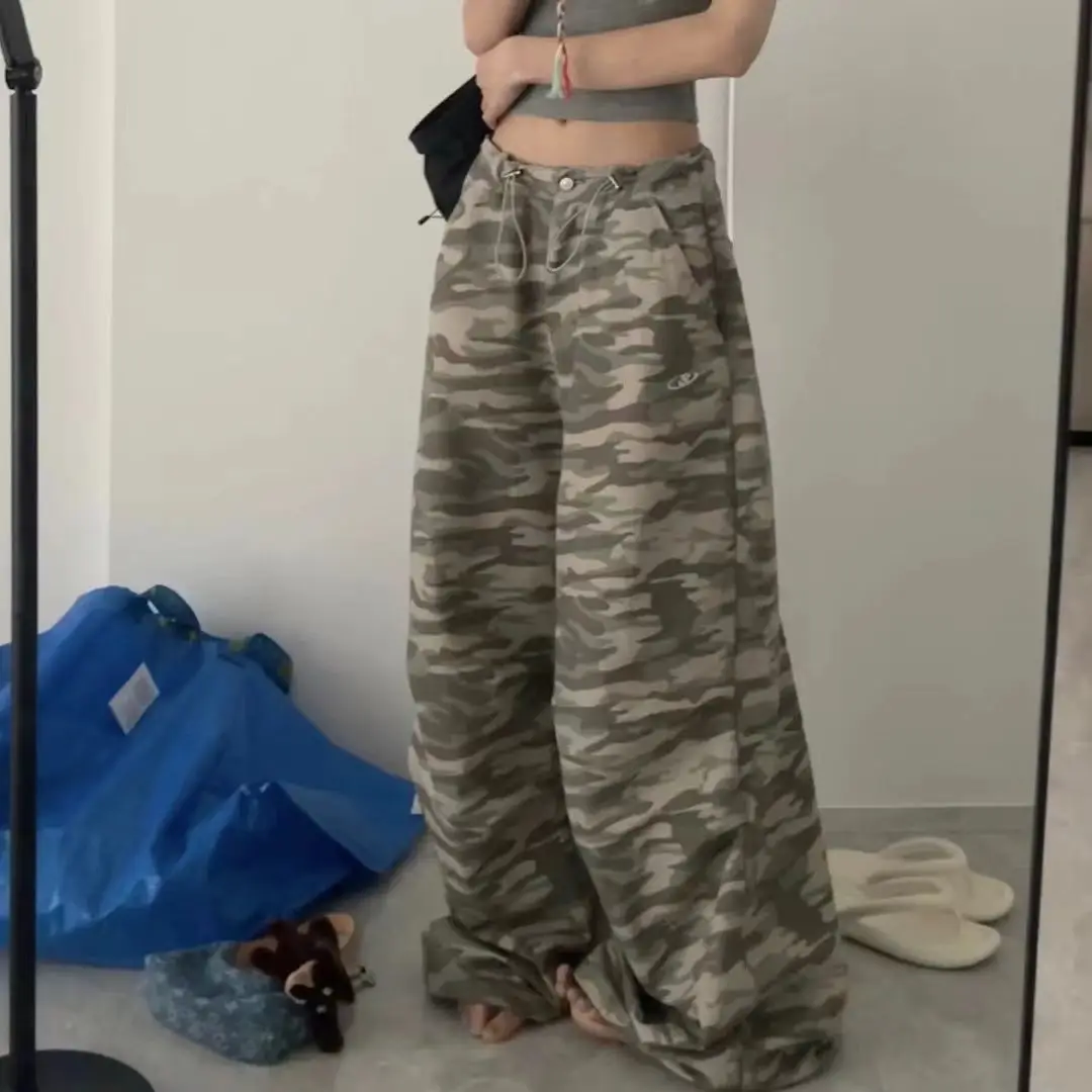 Camouflage Pants Women Baggy Y2k Vintage Hip Hop Streetwear Loose Causal Korean Style Drawstring Oversize Low Waist Summer Chic