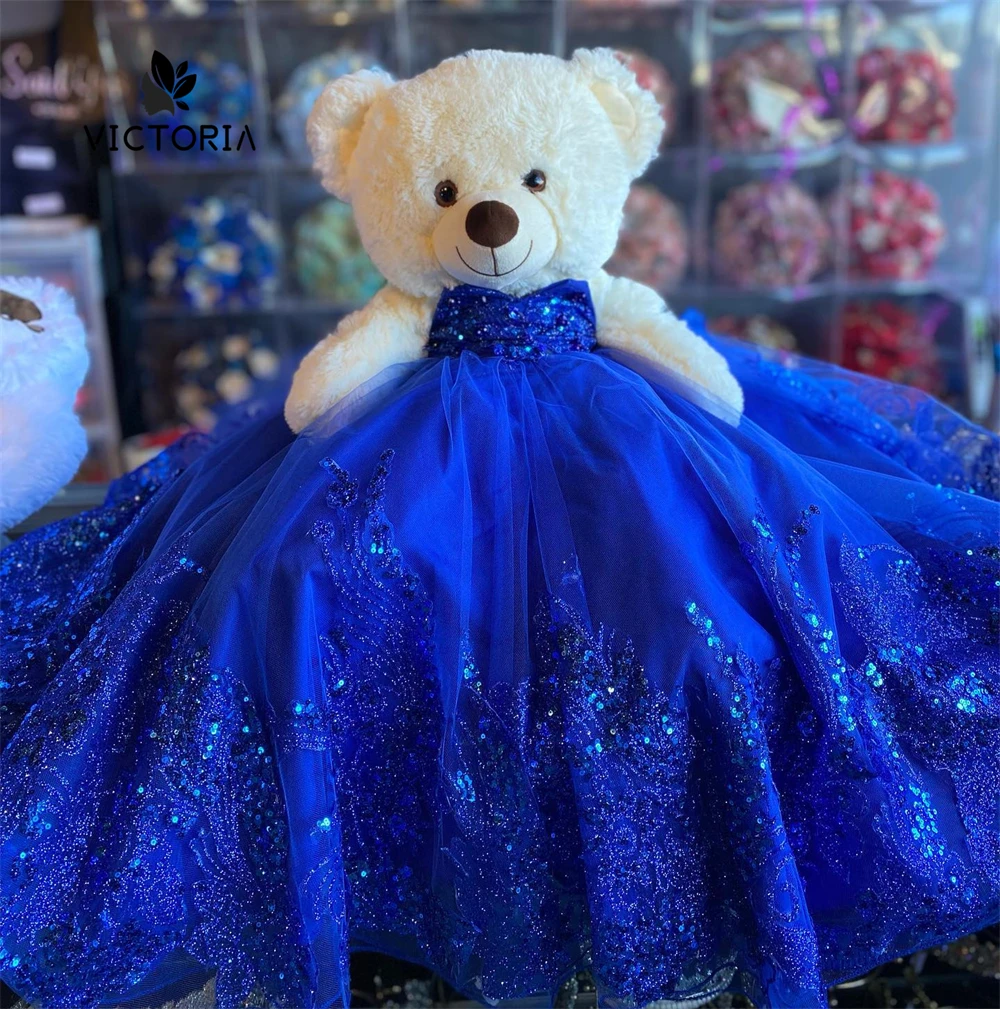 Appealing Sweetheart Royal Blue Personalized Quinceanera Teddy Bear Dresses Beaded Lace Appliques Quinceanera Bear Sixteen Gifts