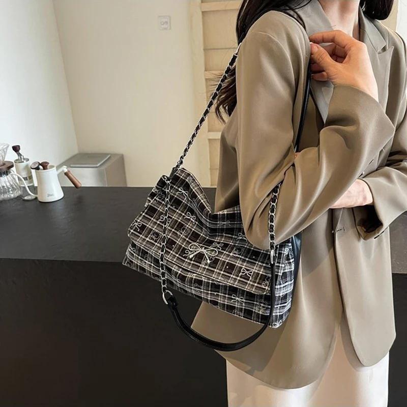 

Richme Vintage Shoulder Bags Women Fashion Luxury Plaid Bow Bolso Mujer Designer All Match Cartoon Bear Crossbody Bag Female