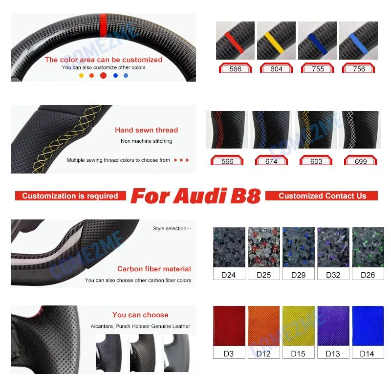 For Audi Forge Carbon Fiber LED Steering Wheel A3 A4 A5 A6 A7 Q3 Q5 Q7 Flat Bottom Sports Steering Wheel