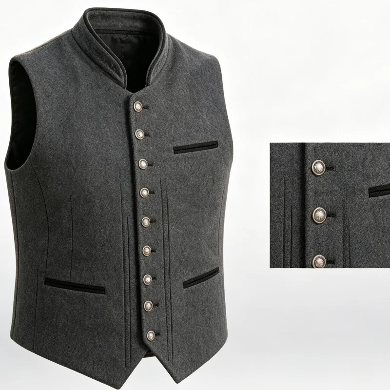 Autumn Winter Warm Sleeveless Jacket Men's Oktoberfest Vest Traditional Costume Waistcoat Stand-up Collar Gilet for Holiday