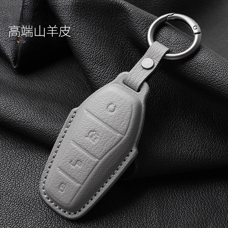 Full Cover Genuine Leather Key Case for BYD Qin PLUS/Seagull/Song/Destroyer 05/Han/Tang/Dolphin/Yuan Car Key Fob Protector
