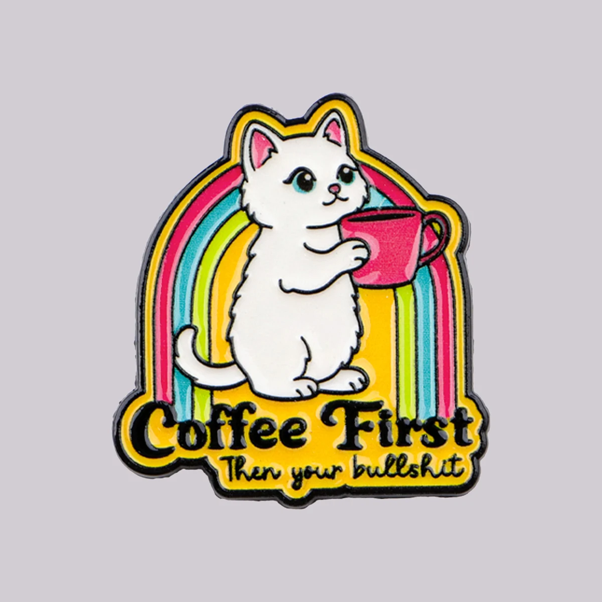 Coffee First Enamel Pin Cute Cat Brooch Lapel Pins Badge on Backpack Clothing Accessories Fashion Jewelry Friends Gifts