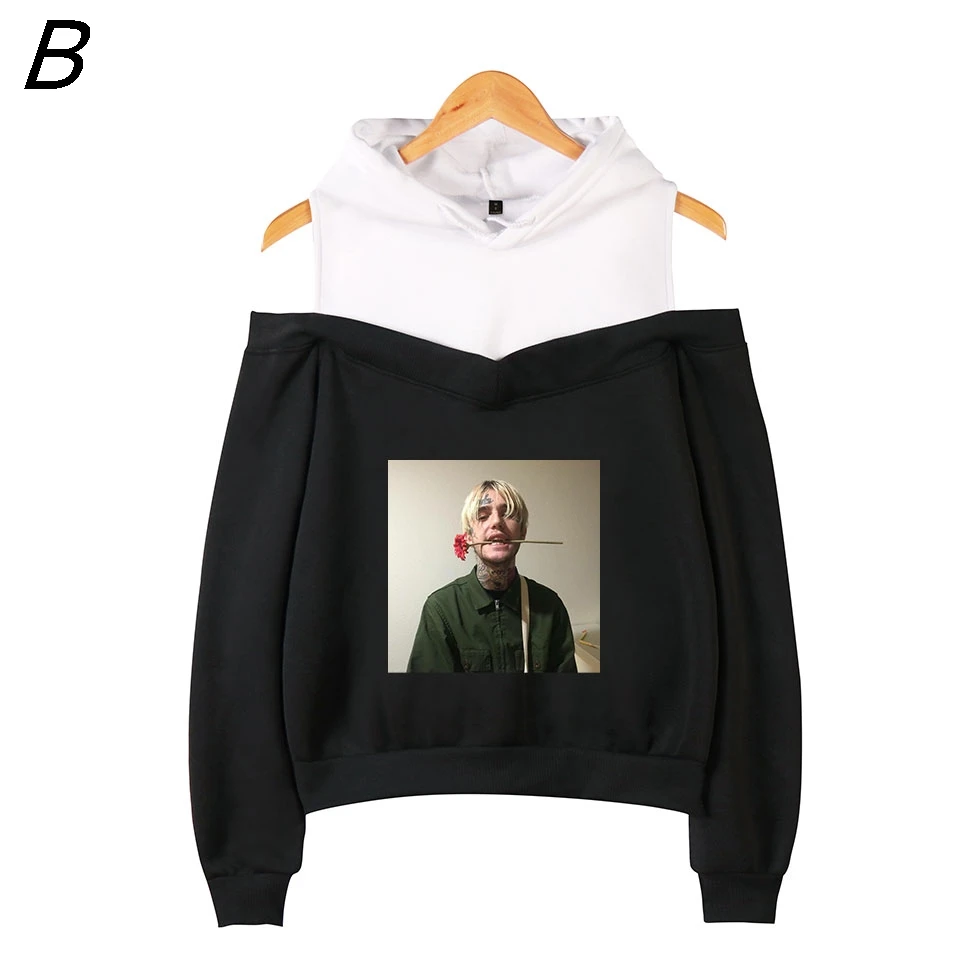 Nueva sudadera con hombros descubiertos de Lil Peep para mujer, sudaderas con capucha Vrouwen Emo Rapper Cry Baby Gedrukt Plus Maten Voor, jerséis informales con capucha