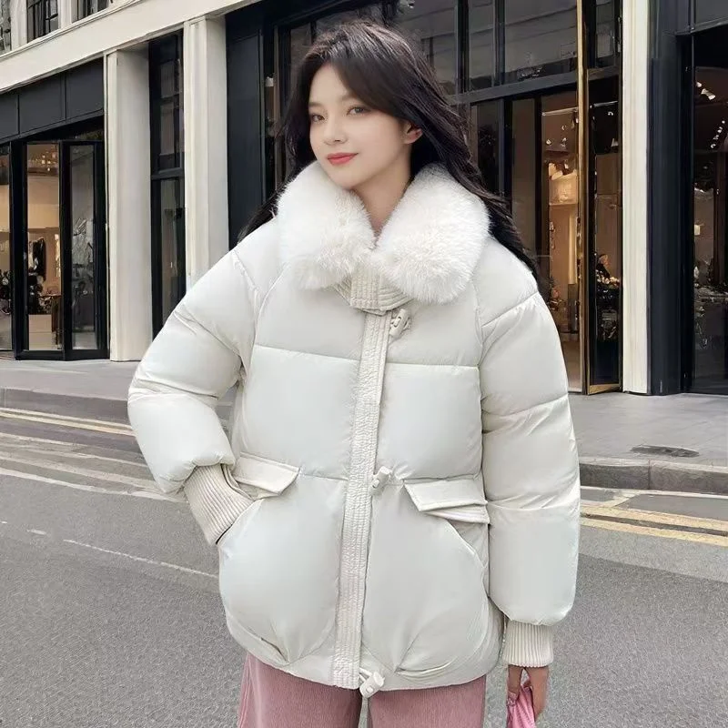 

Winter New 2024 In Down Cotton-padded Jacket Short Western Style Korean Loose Cotton-padded Coat Fur Collar Cotton-padded Jacket