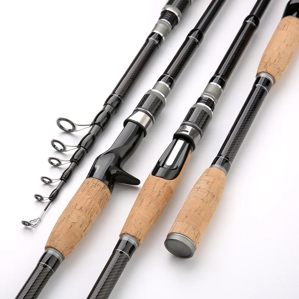 New Telescopic Lure Rod 1.8M 2.1M 2.4M 2.7M 3.0M Carbon Fiber Cork Wood Handle Spinning Casting Rod Fishing Pole Tackle