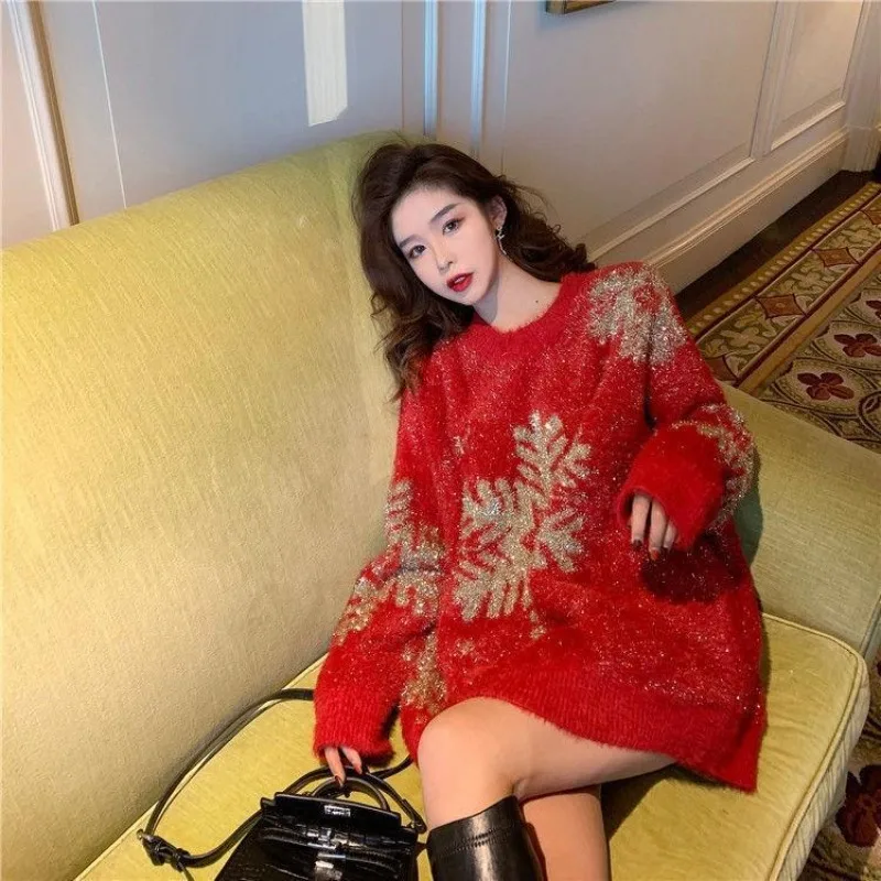 

Красные вязаные свитера для женщин с круглым вырезом Распродажа Все дешевые теплые распродажи одежды с длинными рукавами Базовый осенне-рождественский женский пуловер