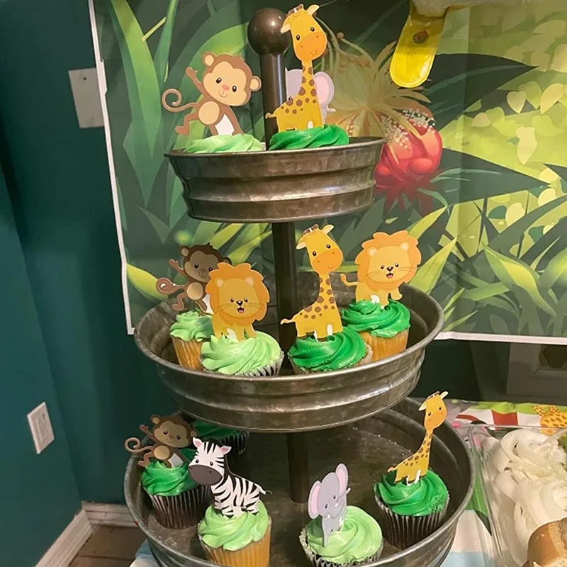 Cute Forest Animal Cake Topper Jungle Safari Birthday Decor Supplies Giraffe Elephant Lion Tiger Cake Decor For Kids 1 2 3 Years - view 4