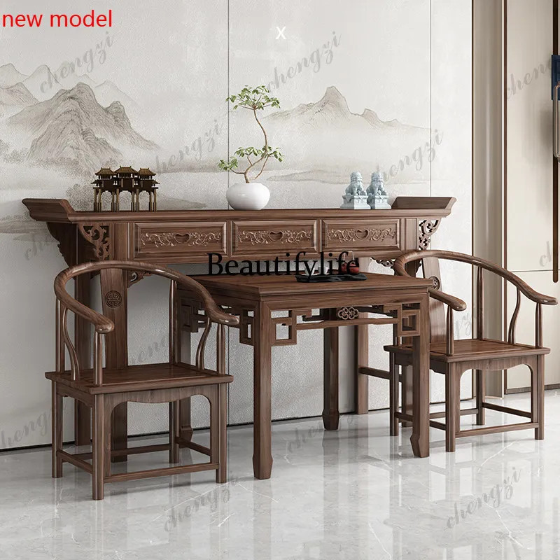 DD182New Chinese-style solid wood middle hall six-piece rural strip table four-piece set, antique, entrance table