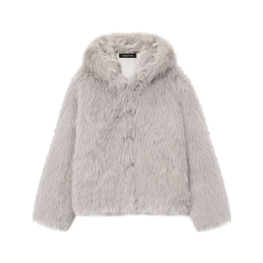 

Winter new women's fashion versatile loose faux fur effect hooded jacket