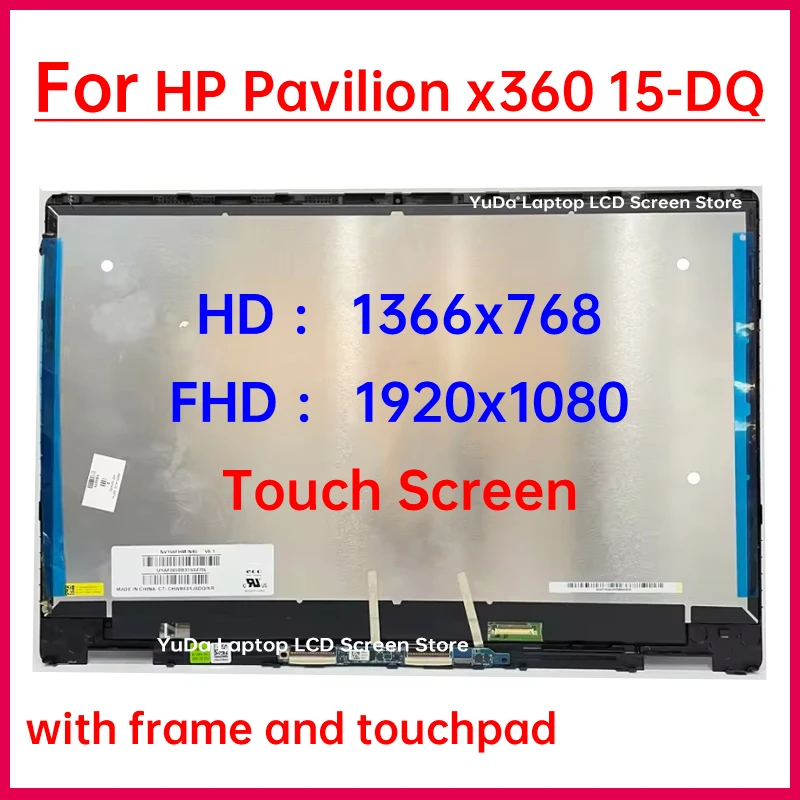 15.6 Inch Touch Screen For HP Pavilion x360 15-dq 15T-DQ TPN-W140 LCD Display Digitizer With Frame Assembly Replacement HD / FHD