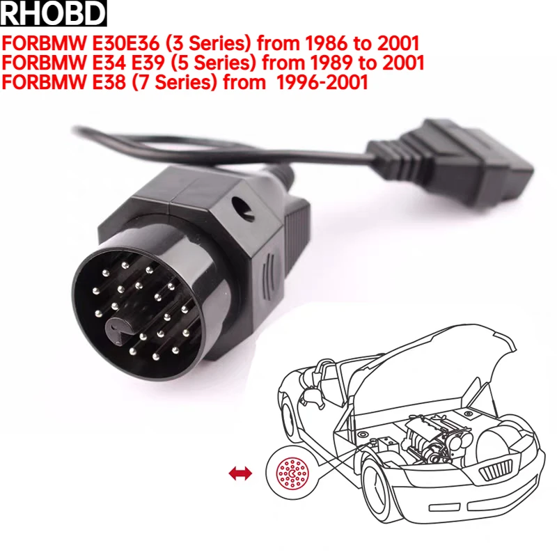 NEW Adapter FOR BMW 20pin to 16PIN Female OBD OBD II for E46 E39 E90 E60 F30 E36 X6 X5 Z3 OBD2 16 Pin Car Diagnostic Cable