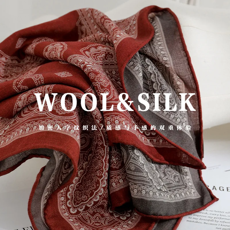 

70% wool 30% Real Silk Scarf for Women Shawls Wraps Foulard Scarves Pashmina Female Hijab Bandana Square elegant Kerchief 65cm