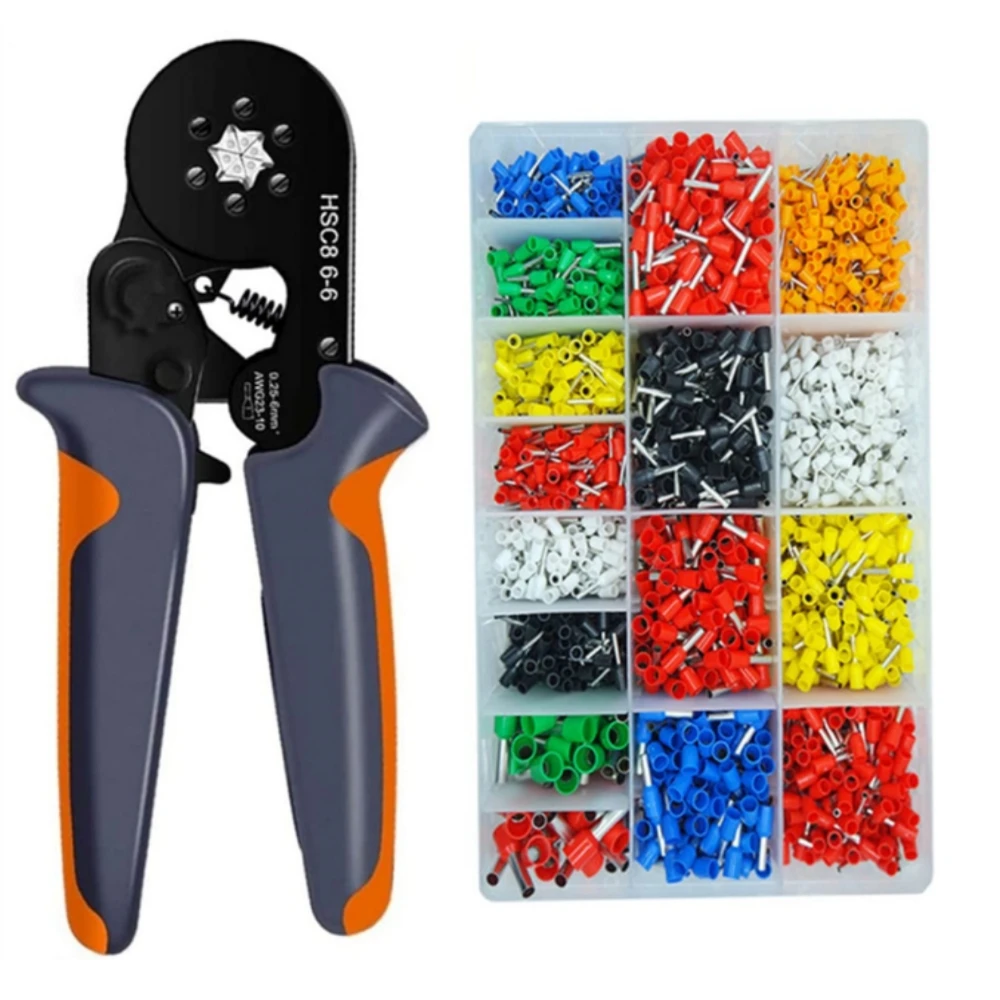 Self-Adjustable Ratchet Ferrule Crimping Tool Kit 23-10AWG 0.25-6mm² Crimper Kit with 400-2120pcs Wire Terminals