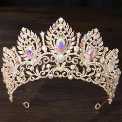 DIEZI Korean Bridal AB Crystal Rhinestone Big Tiara Crown For Women Girls Wedding Party Crown Hair Dress Jewelry Accessories
