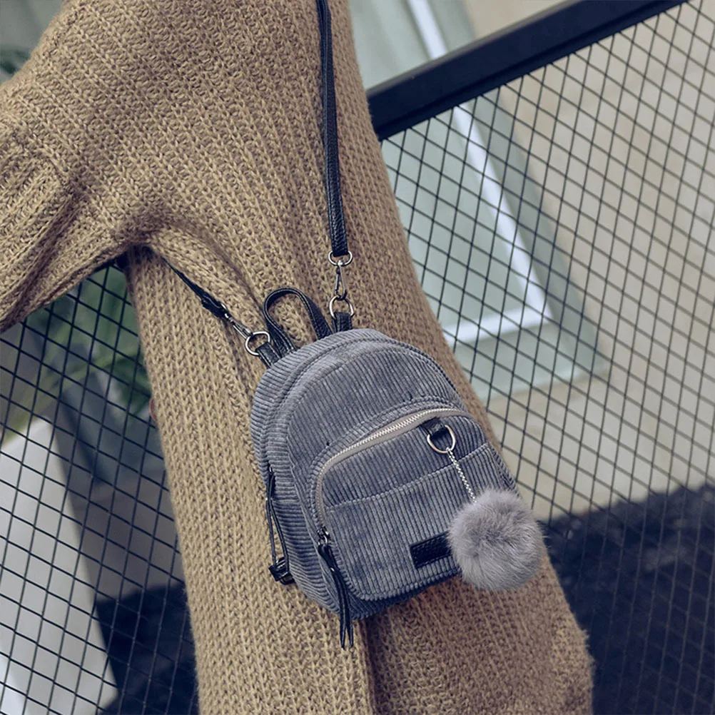 Blauw Grijs Corduroy Rugzak Haarbal Satchel Casual Dagrugzak Reizen School Boekentas voor Meisjes Mode Lichtgewicht Student