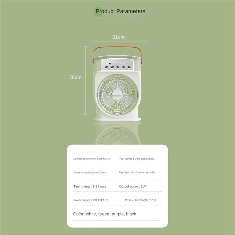 AF93-Air Conditioner Fan USB Personal Air Cooler Mini Humidifier Misting Fan With 7 Colors LED Lights Portable Fan
